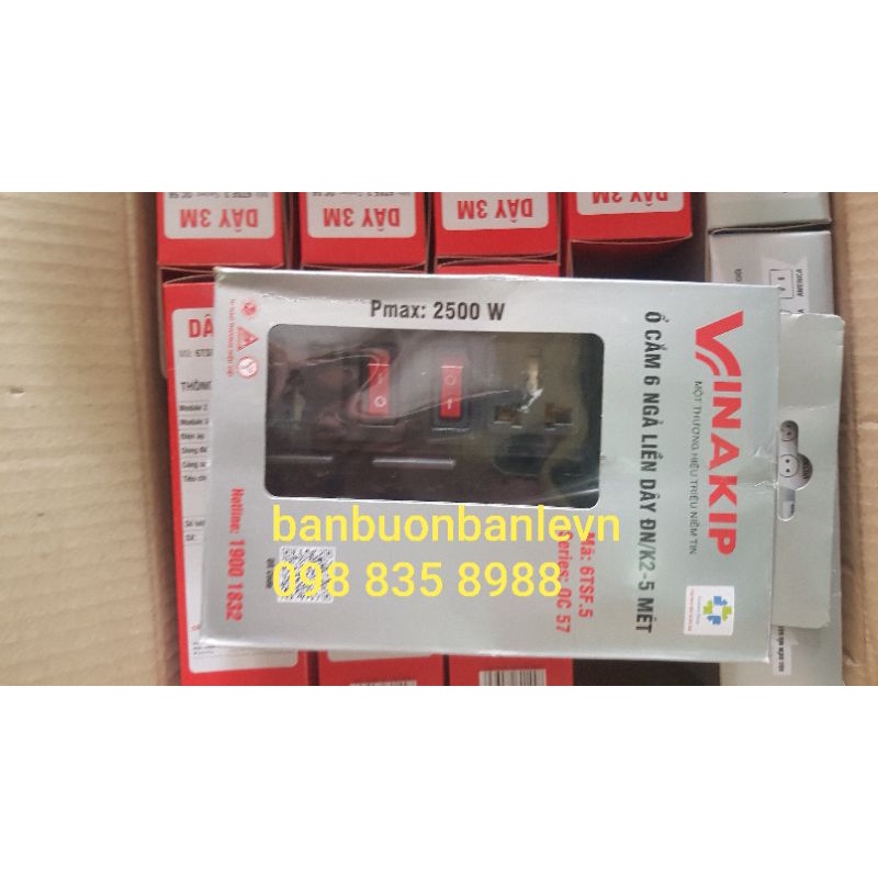 Ổ Cắm 6 Ngả Đa Năng Liền Dây 5m  Kiểu 2 10A/250V- Vinakip