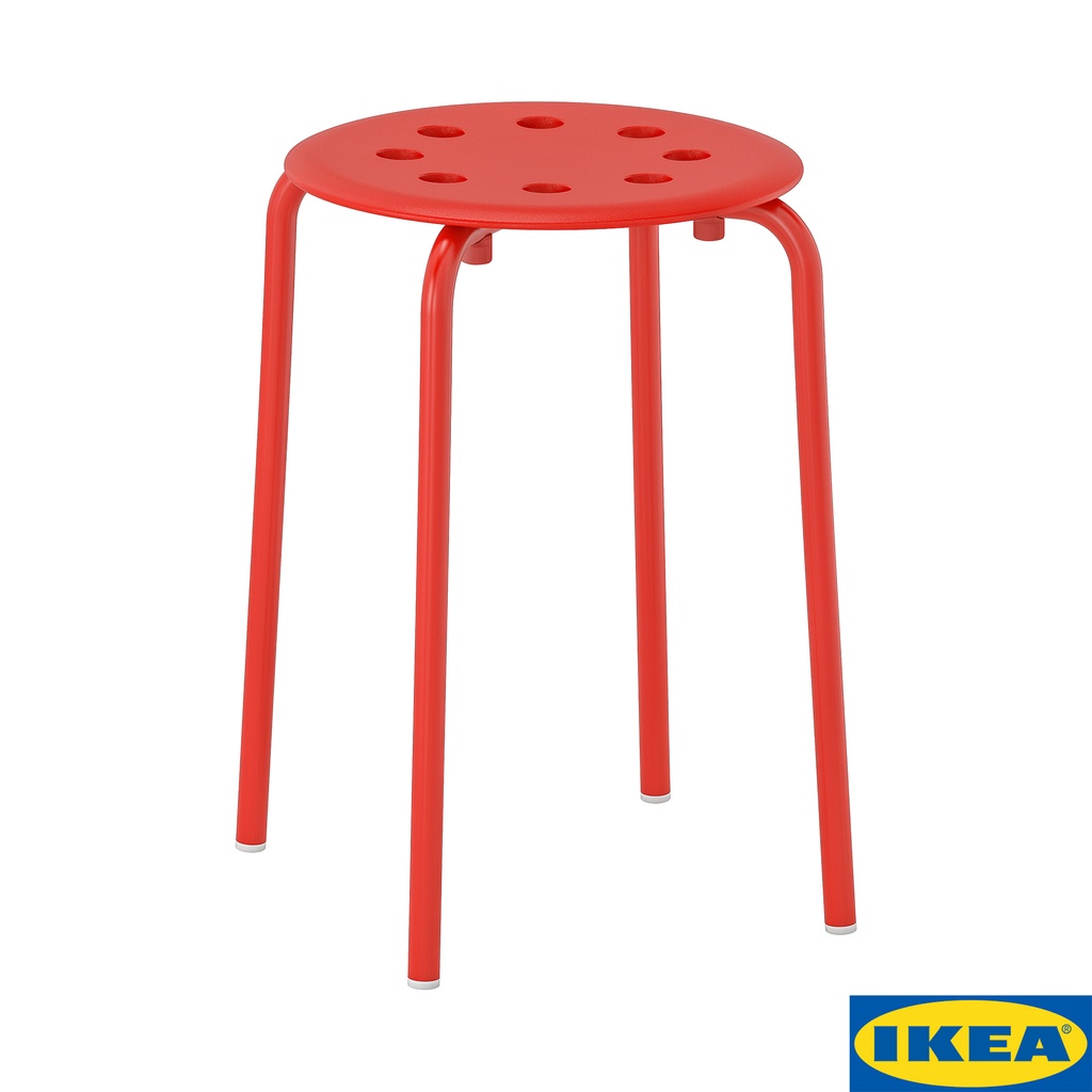 Ghế tròn chân sắt lắp ráp, mặt ghế nhựa cao cấp Marius - IKEA màu đỏ