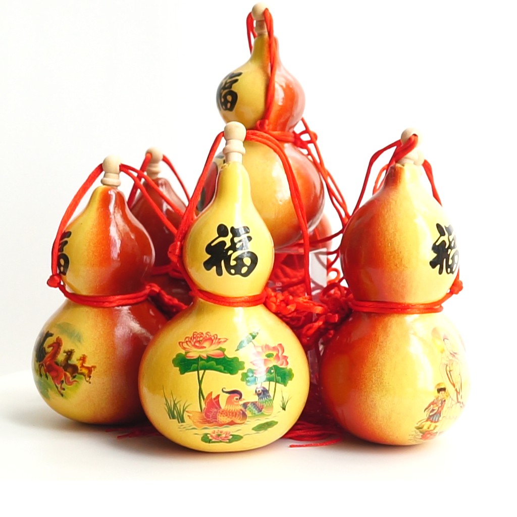 Bầu hồ lô phong thủy tự nhiên hút vượng khí dây đỏ có nắp nhiều màu | BigBuy360 - bigbuy360.vn