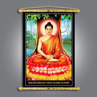 Tranh liễn phật giáo - Phật Thích Ca Mâu Ni, vải canvas cao cấp- nẹp gỗ tự nhiên chống mối mọt, Kích thước 40cm x 60cm