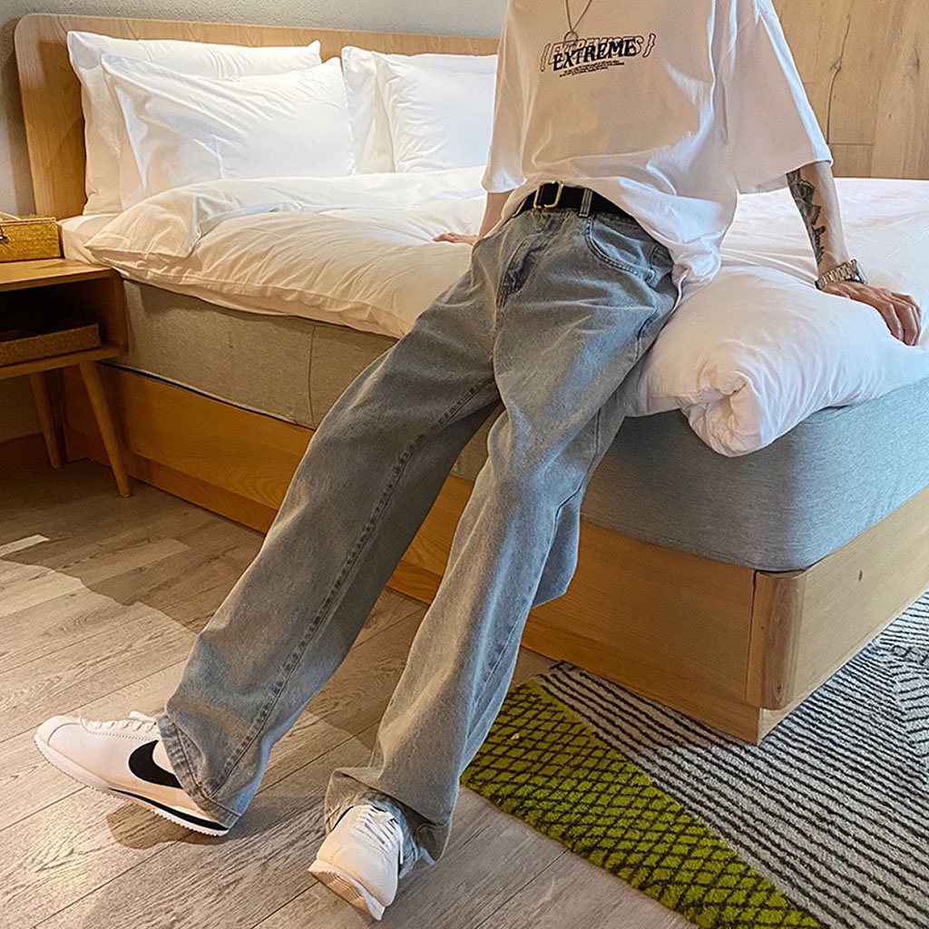 Quần Jean Nam Ống Rộng Simple Unisex - Kiểu quần jeans nam vải bò form dáng rộng suông hàn quốc