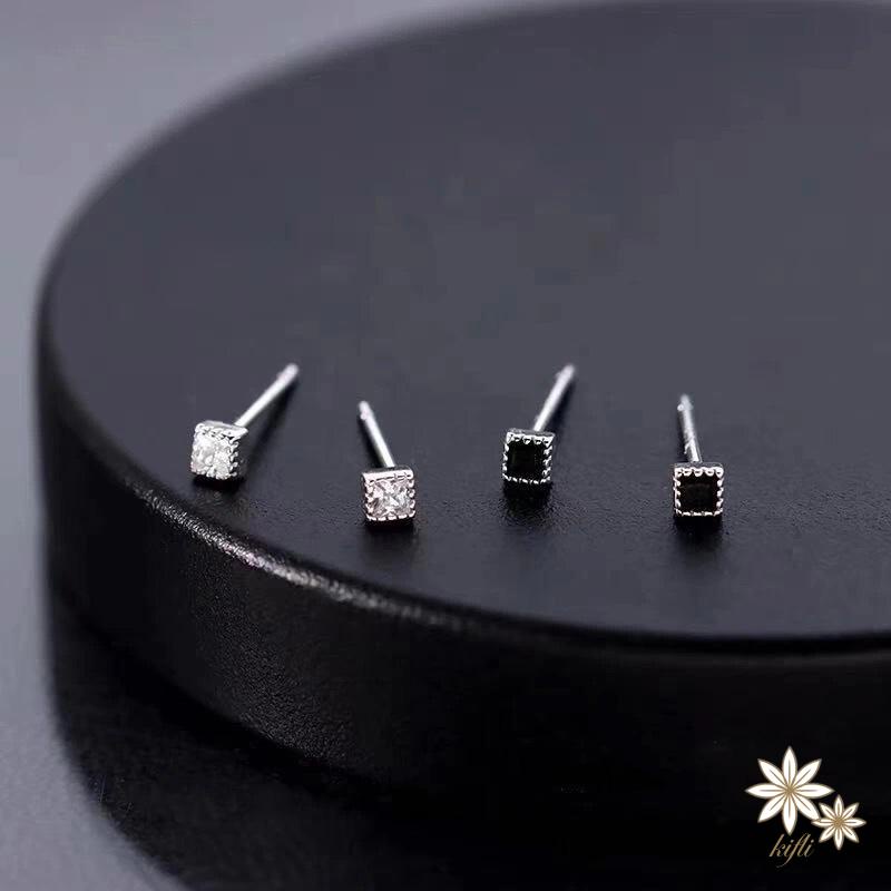 【kifli】Bông Tai Mạ Bạc 925 Hình Vuông Đính Đá Zircon Đơn Giản