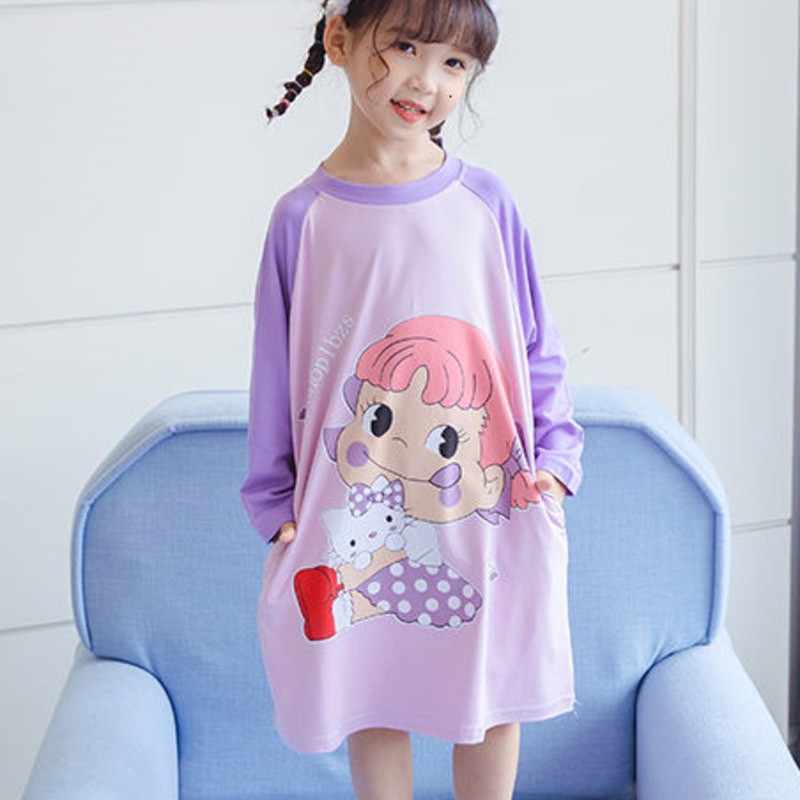 Bộ Đồ Ngủ Tay Dài Cổ Tròn In Hình Hoạt Hình Thoáng Khí Dành Cho Trẻ Em