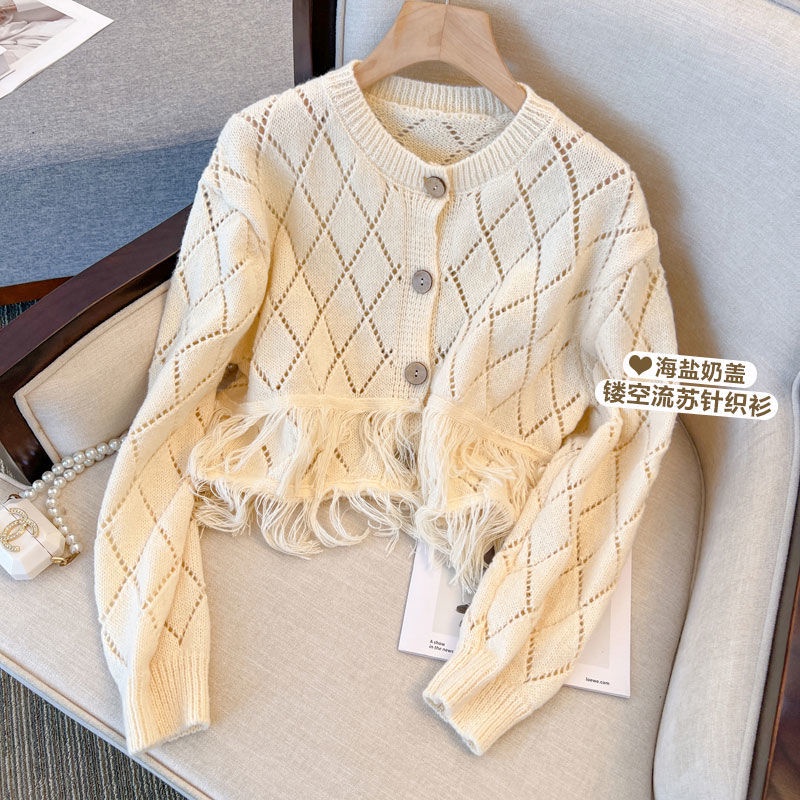 Áo Cardigan Dệt Kim Dáng Ngắn Phối Tua Rua Thời Trang Dành Cho Nữ  tao bao
