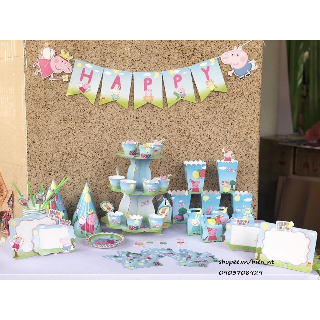 Set phụ kiện sinh nhật heo peppa để bàn