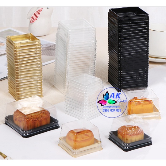 SET 10 HỘP NHỰA VUÔNG ĐỰNG BÁNH TRUNG THU 50GR