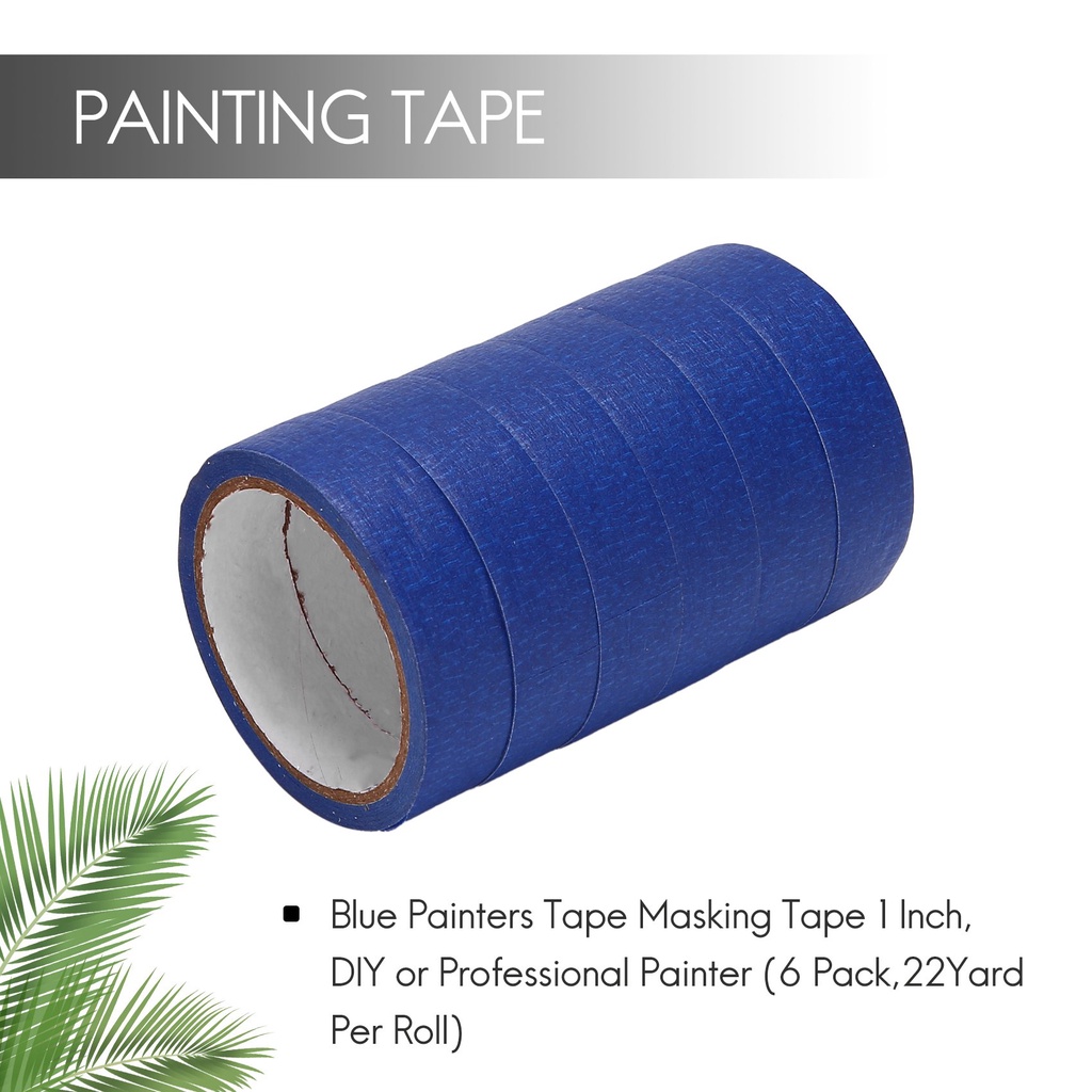 Blue Painters Tape Masking Tape 1 Inch, DIY or Professional Painter (6 Pack,22Yard Per Roll)