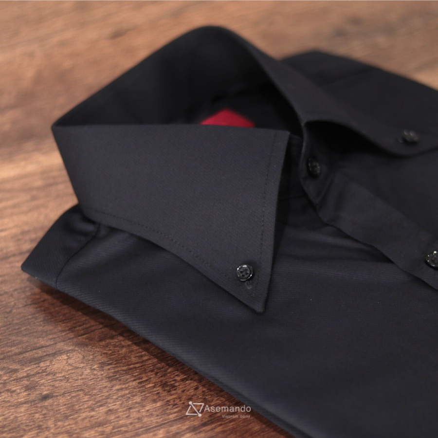 Buttondown | Sơ mi nam cổ Buttondown đen Cotton dài tay Asemando Sơ mi cổ điển chuẩn Sartorial