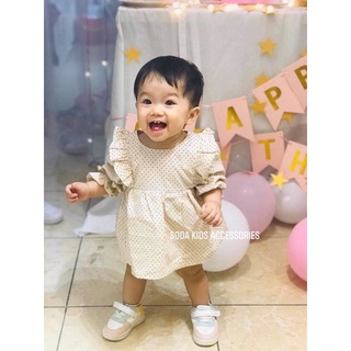 Váy liền chấm bi nhỏ kèm mũ (Ảnh thật)
