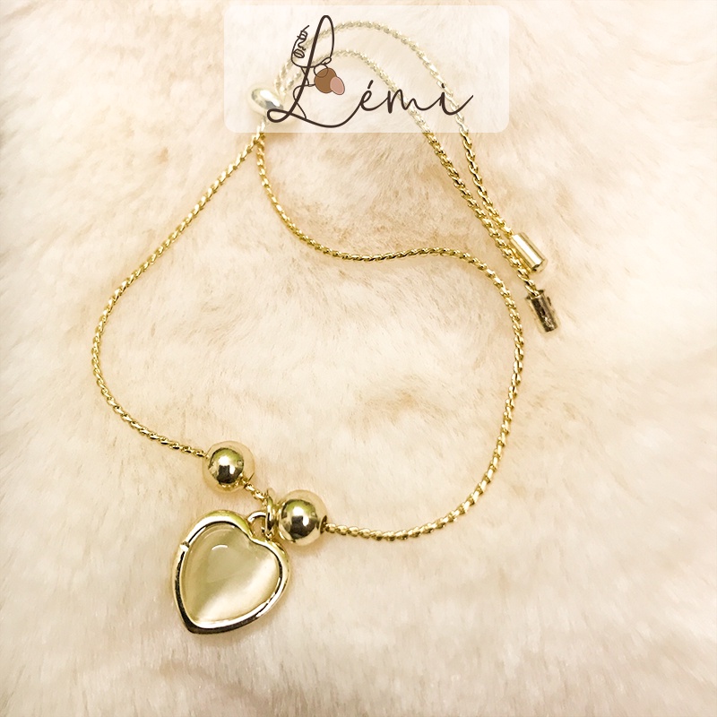Lắc Tay Vòng Tay Nữ Đính Đá Zircon Trái Tim Có Dây Rút Chỉnh Kích Thước Thông Minh Lemi Accessories