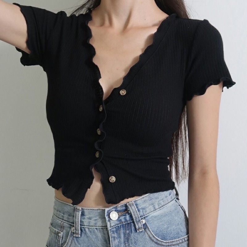 Áo cardigan tay ngắn cổ tim cropto hình thật