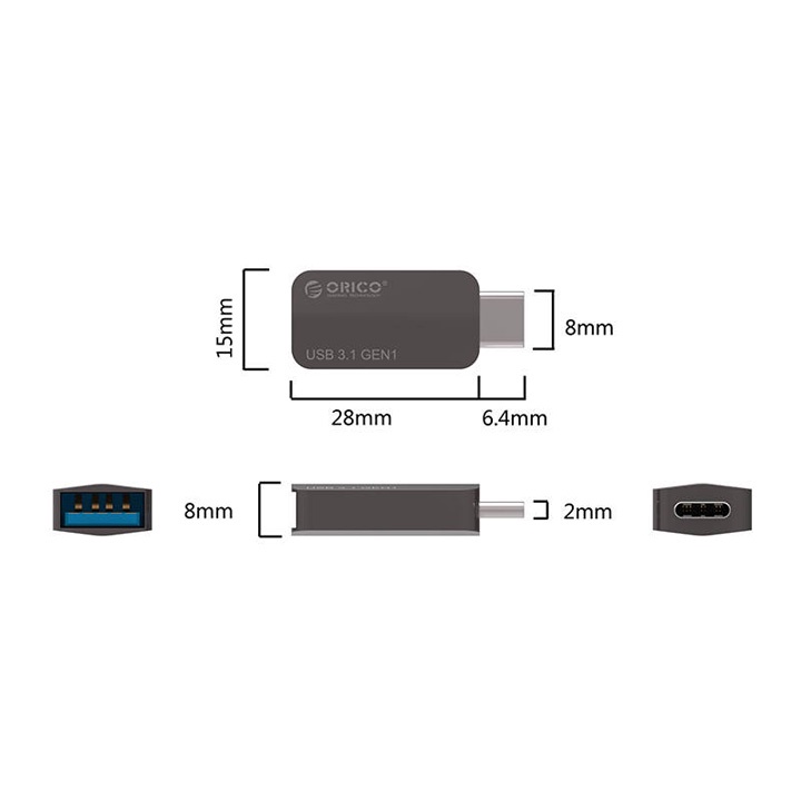 Đầu chuyển OTG type-C ra USB-A vỏ hợp kim kẽm USB3.1 Orico CTA2 - PK89