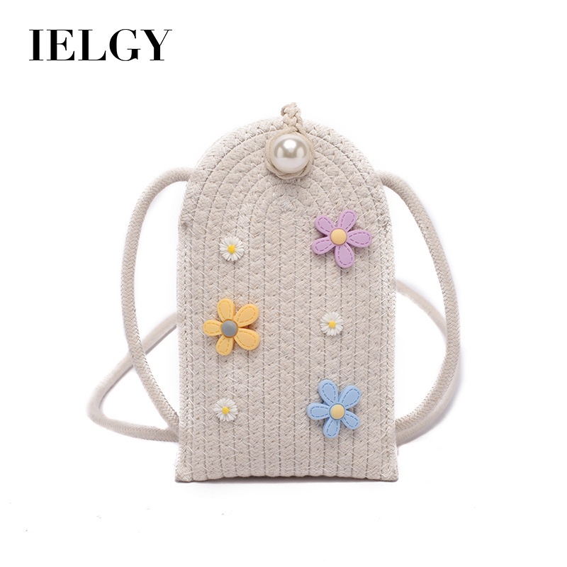 Túi đeo vai IELGY dệt cói họa tiết hoa nhỏ dùng đựng điện thoại thời trang cho nữ