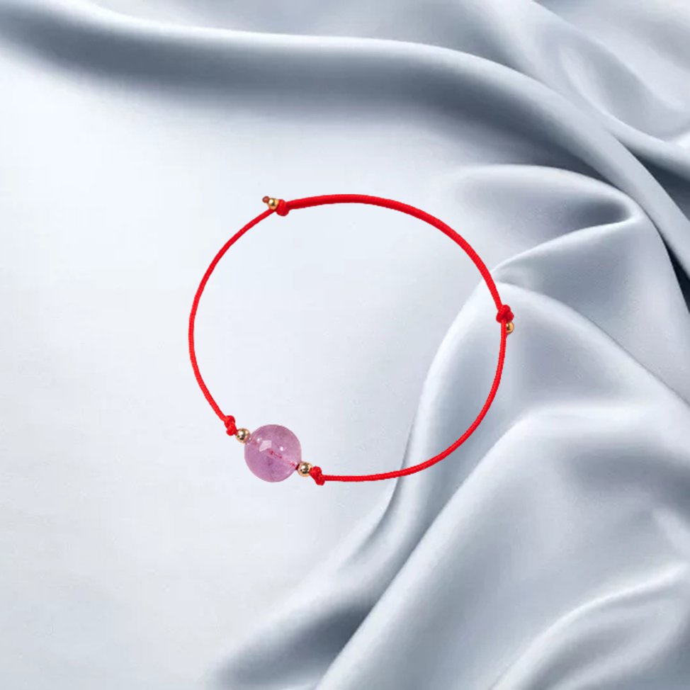 Vòng tay dây bện đính đá thạch anh tím tự nhiên