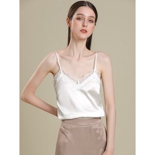 Áo Hai Dây Bằng Lụa Satin Phối Ren Màu Trắng Đen Quyến Rũ Dễ Phối Đồ Dành Cho Nữ 335