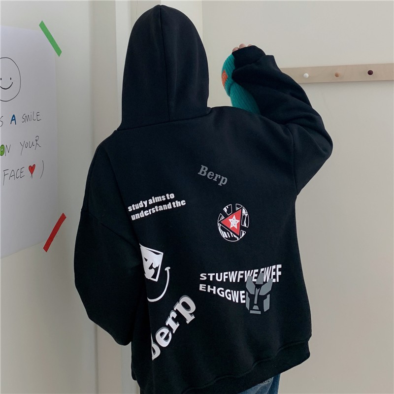 [Áo hoodie nữ form rộng]  áo hoodie nữ dài oversize quảng châu vải nỉ in hình chất đẹp | BigBuy360 - bigbuy360.vn