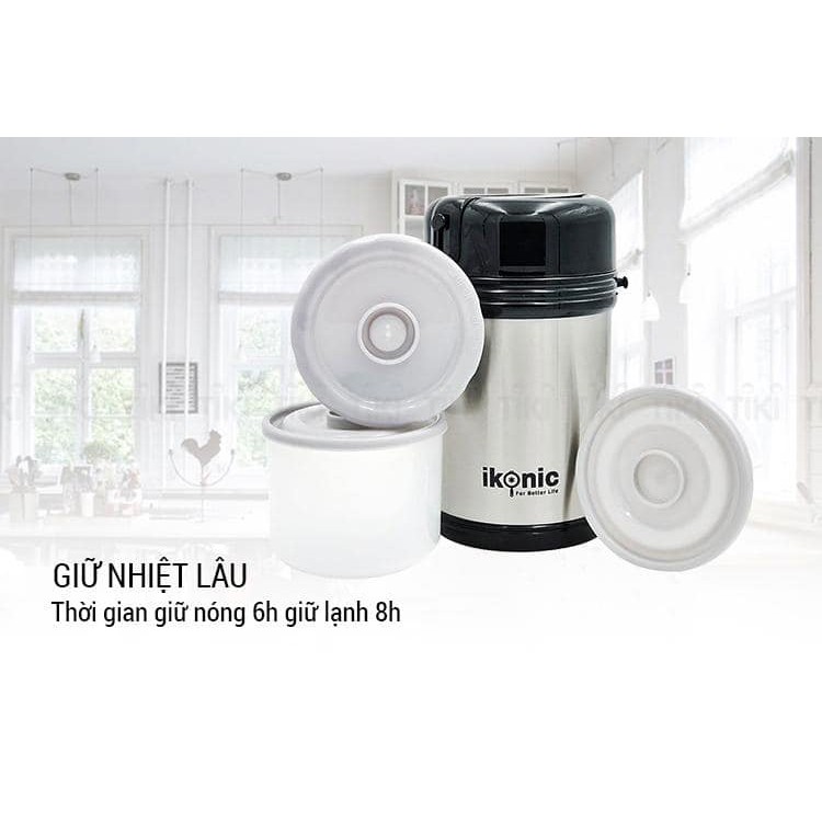 Bình giữ nhiệt đựng thức ăn IKONIC 3 ngăn tháo rời 1800ML