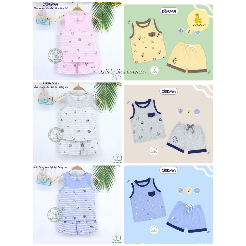 (6-36m) Bộ ba lỗ / bộ sát nách vải cotton kiểu dáng thể thao cho bé - DOKMA