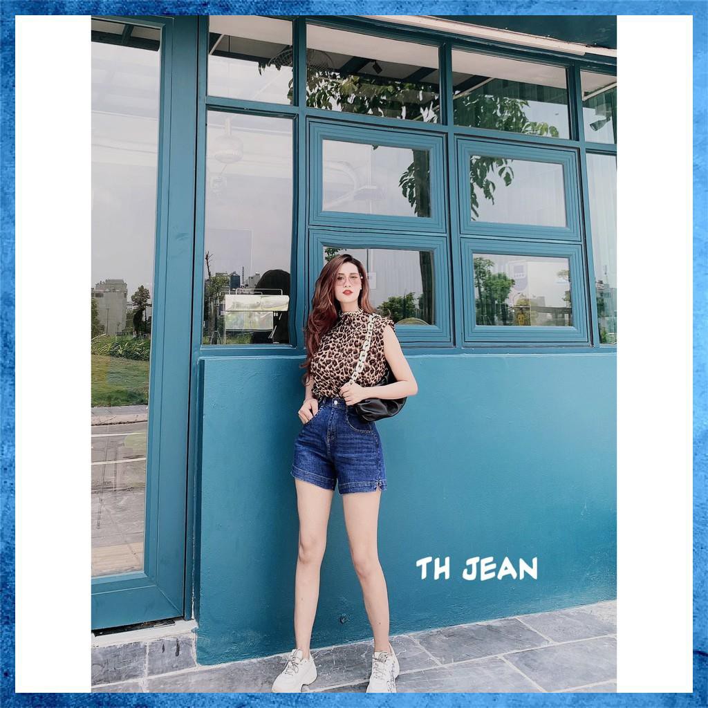 [Jeans nữ thiết kế] Quần sooc bò trơn, quần shorts jeans lưng cao túi chéo xẻ gấu. Mã S5105