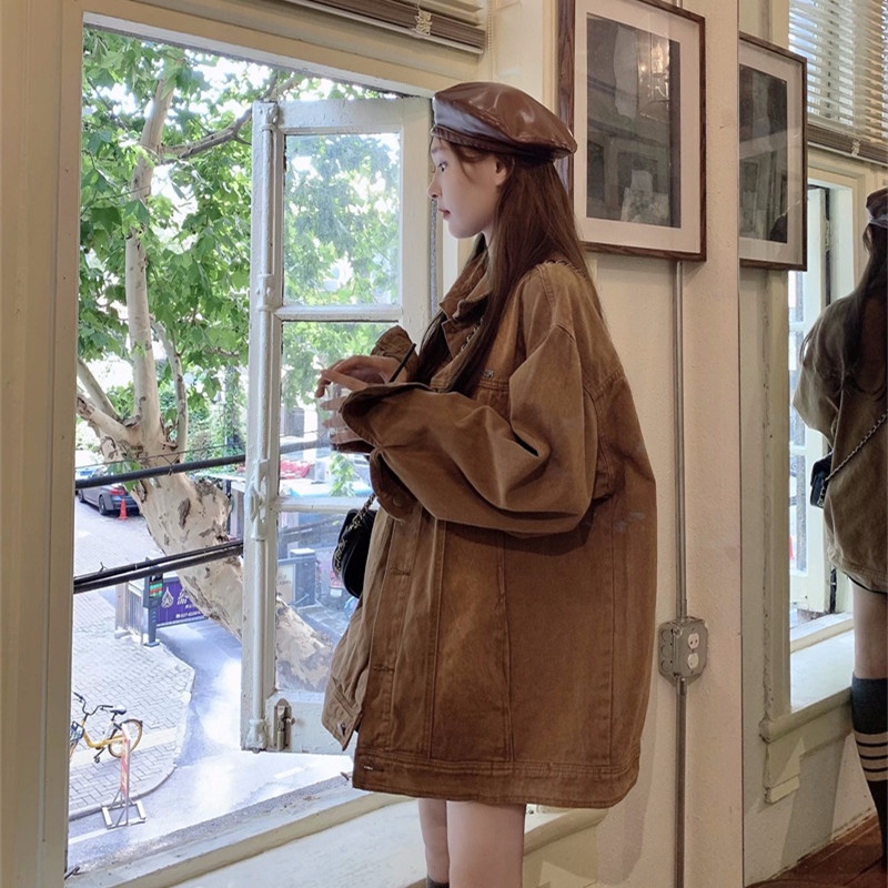 Áo Khoác Denim Dáng Rộng Thời Trang Mùa Thu Cho Nữ