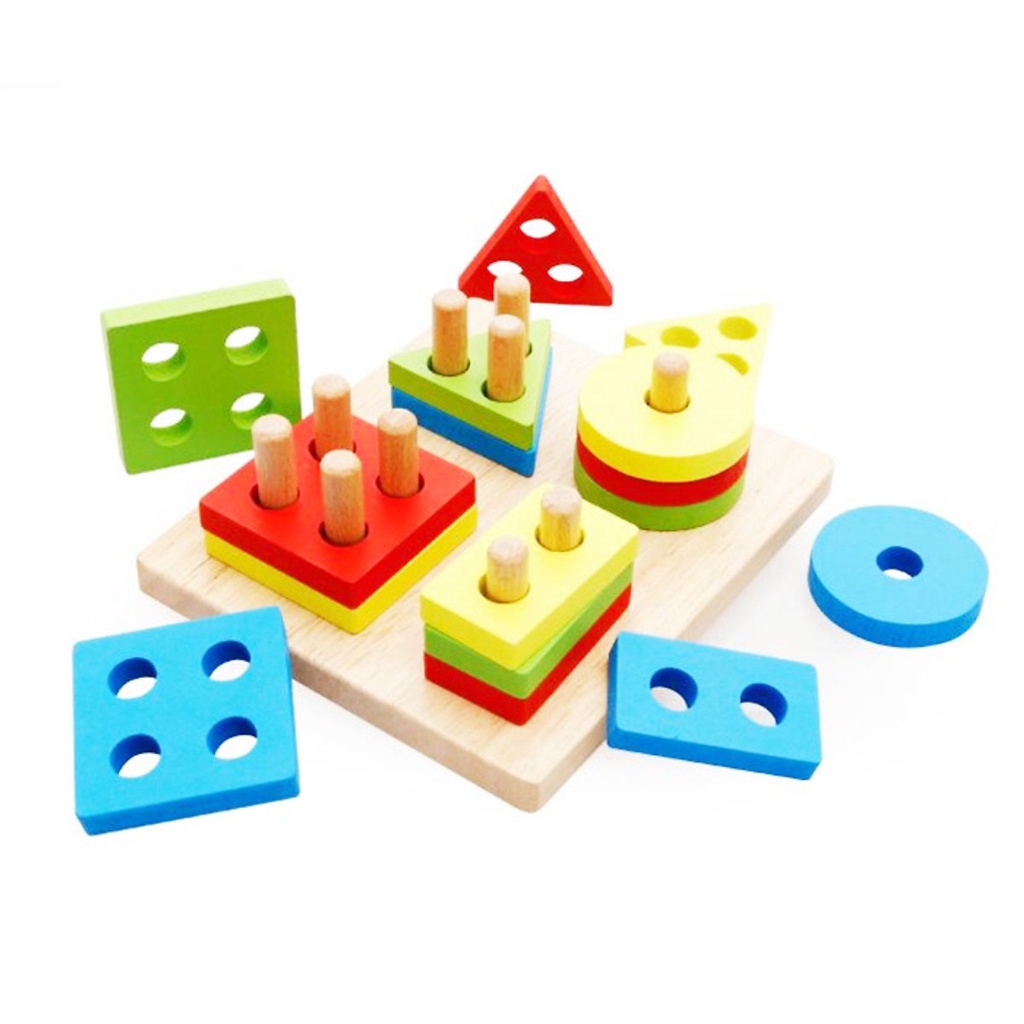 Đồ chơi gỗ Thả hình khối 4 trụ phát triển tư duy cho bé montessori