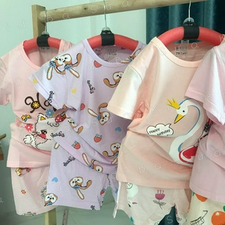 Set bộ quần áo cộc tay xuất hàn cho bé gái từ 6 tháng đến 10 tuổi . Bộ cotton in hình hoạ tiết  cho bé 7kg đến 35kg