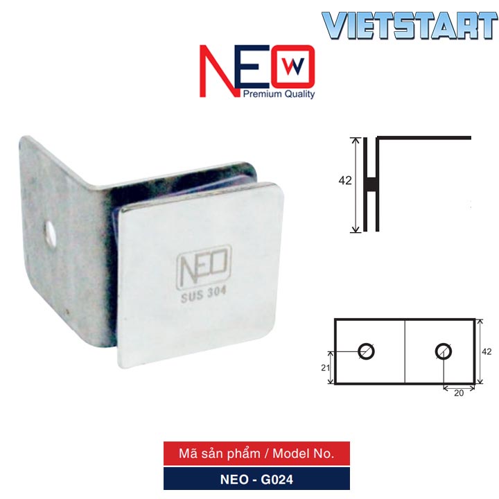 Bản lề cửa kính Inox bóng Newneo - tường 90-180°- Cửa phòng tắm- Kính dày 10-12mm