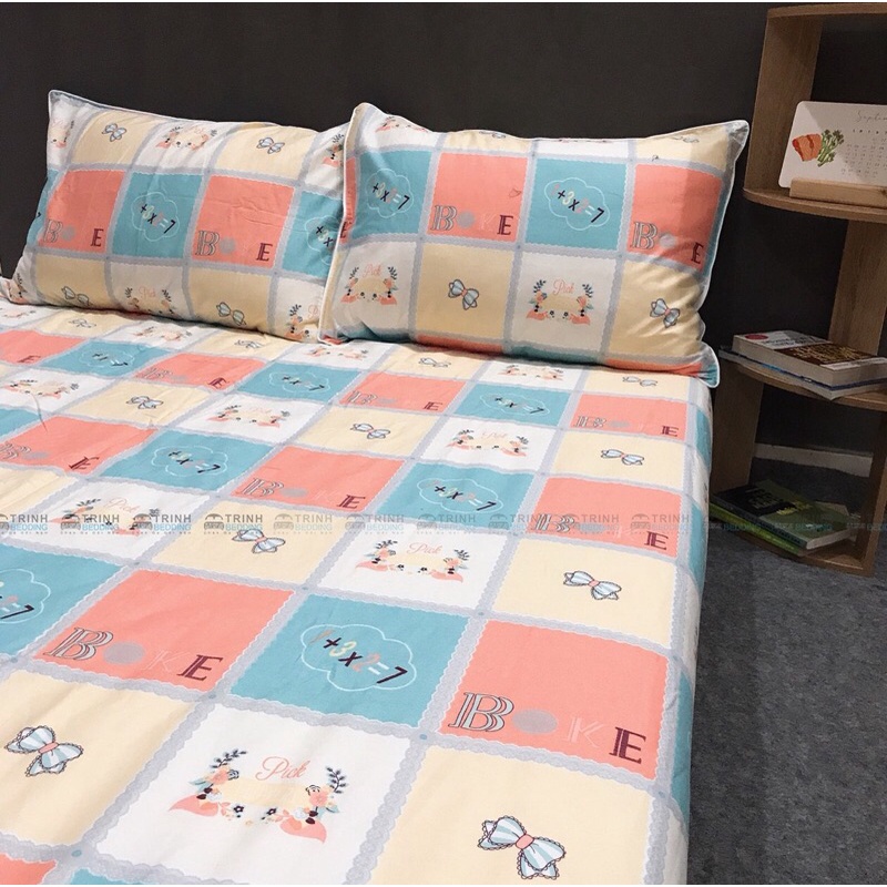 Bộ ga gối cotton 100% mẫu 4 món có vỏ ôm