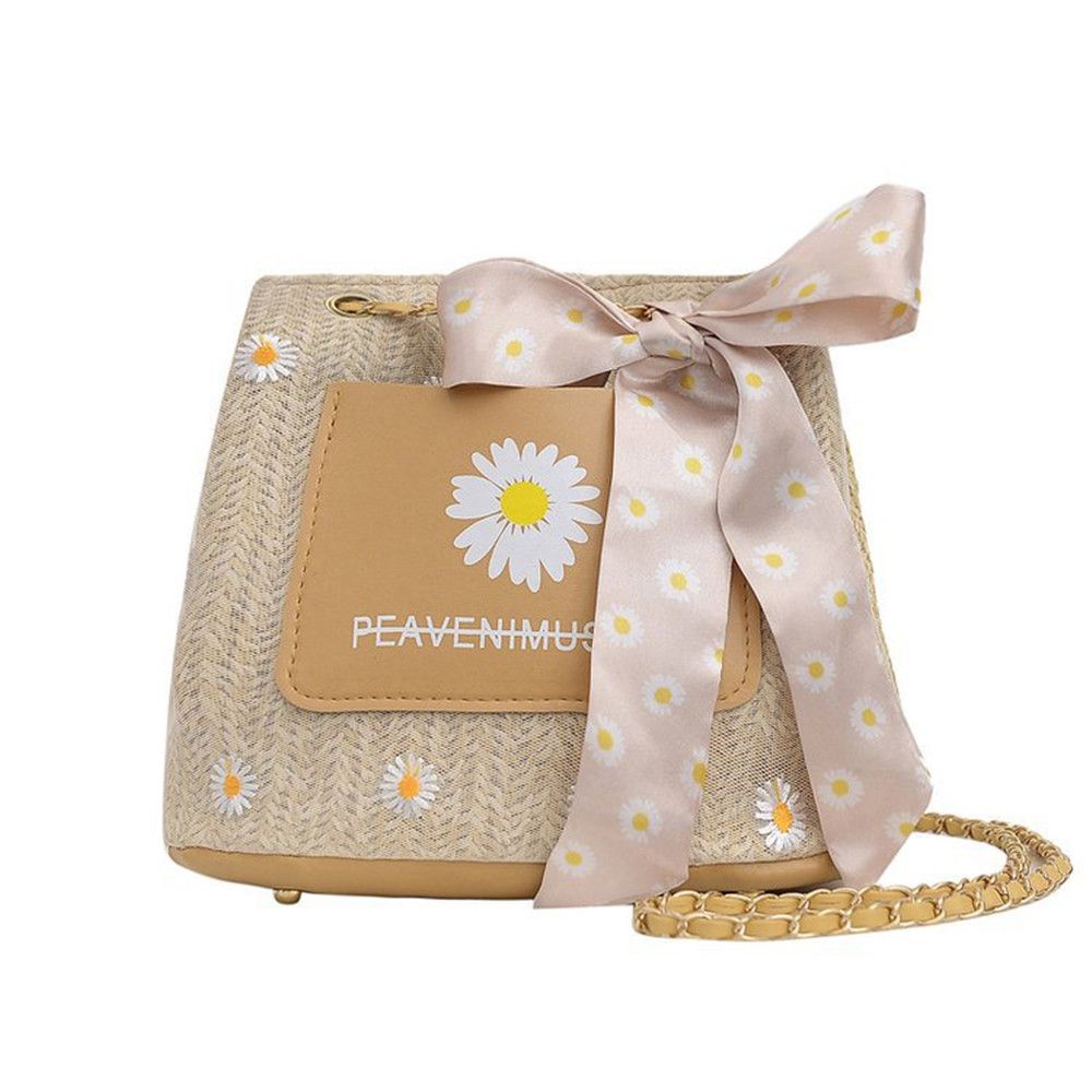 Okdeals Túi Đeo Vai Bằng Vải Lụa Hình Hoa Hướng Dương Màu Trắng Thời Trang Hàn Quốc Có Nhiều Màu Cho Nữ
