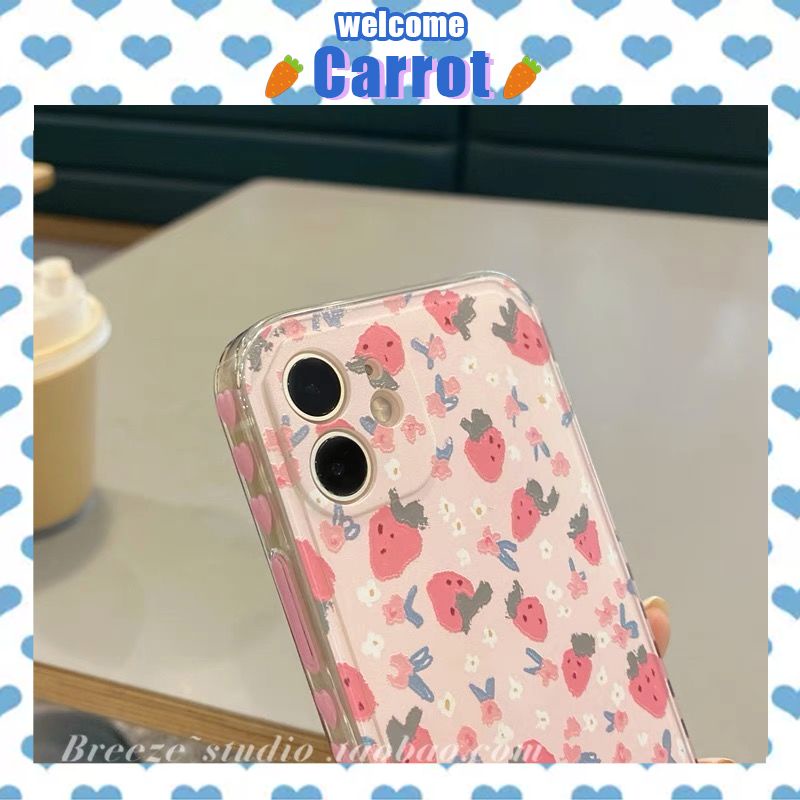 Ốp điện thoại màu hồng in hình dâu tây Nhật Bản cho iPhone 7/7p/8/8p/x/xs/xr/xsmax/11/12/pro/promax