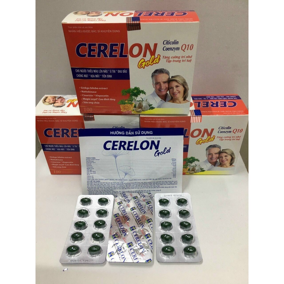 Bổ não CERELON GOLD bổ não, tăng cường trí nhớ - Hộp 100 viên