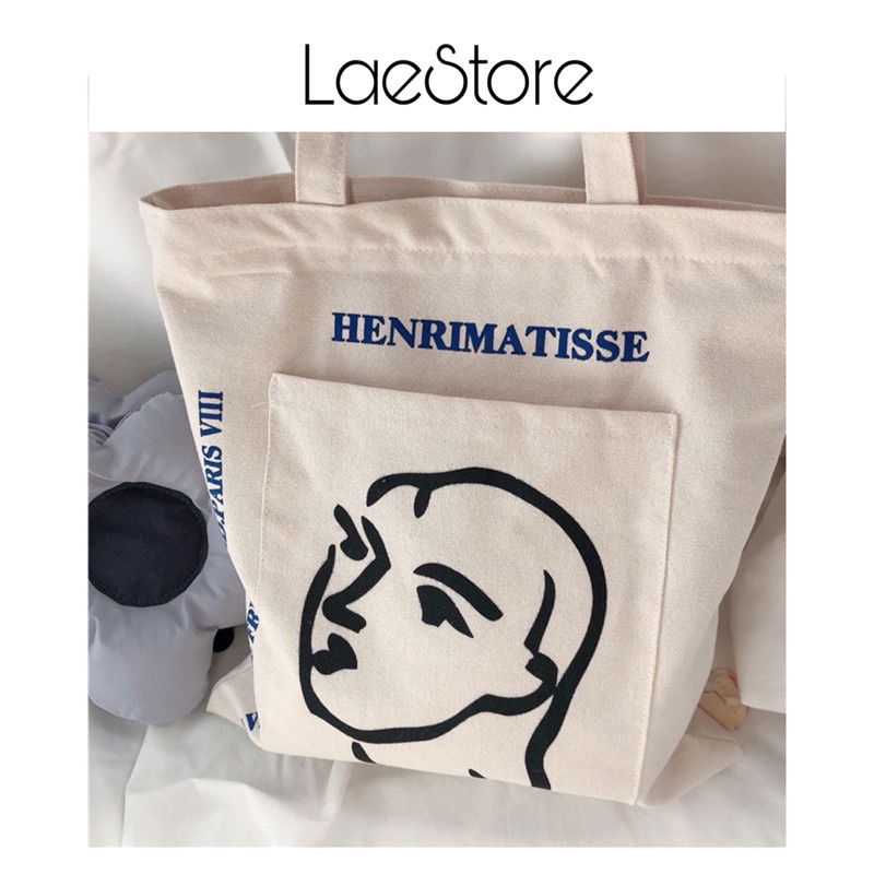 Túi Tote Vải Canvas In Chữ Henrimatisse Phong Cách Nữ Sinh Hàn Quốc