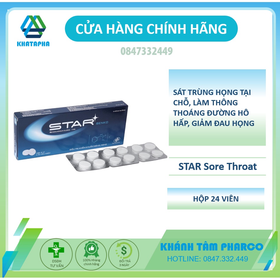 ✅ Kẹo Ngậm STAR BENKO Hộp 24 Viên -  Xóa tan cảm giác, mệt mỏi