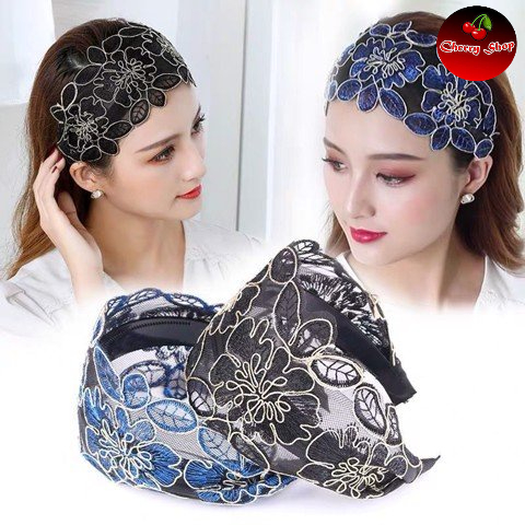Cài tóc răng thưa bản rộng bằng lụa họa tiết hoa có thể điều chỉnh nhiều màu sắc tuỳ chọn phong cách vintage Hàn Quốc