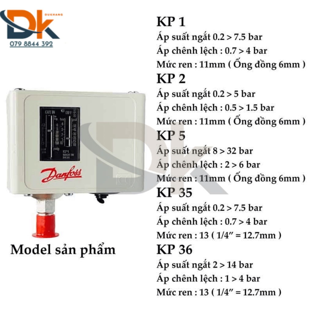 Công tắc áp suất Danfoss KP1 KP2 KP5 KP35 KP36