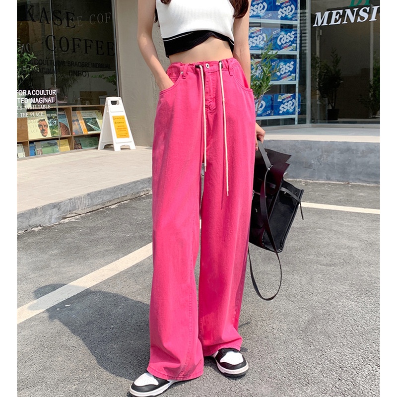 Quần Jean Dài Lưng Cao Ống Rộng Thời Trang Cá Tính Cho Nữ