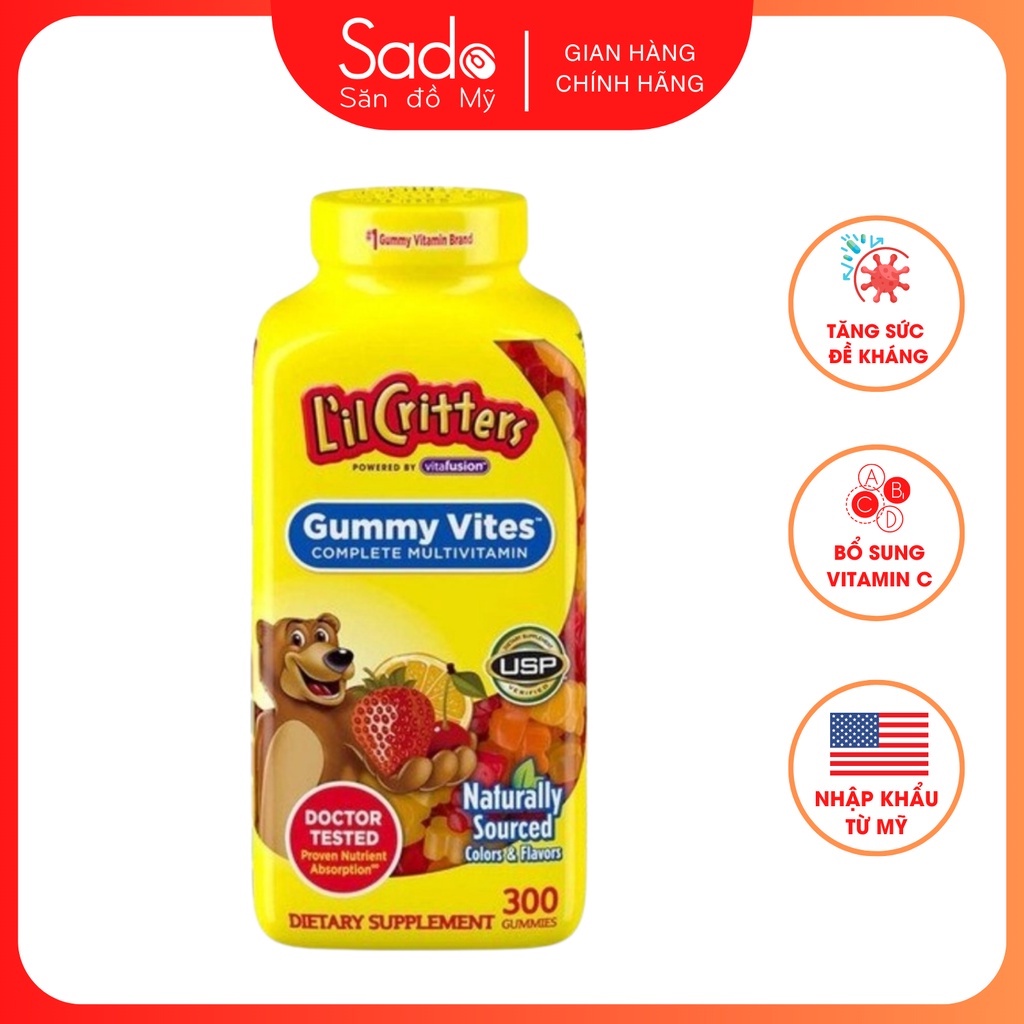 Kẹo Dẻo L'il Critters Bổ Sung Vitamin C Hỗ Trợ Hệ Miễn Dịch Tăng Sức Đề Kháng Lọ 300 Viên Gummy Vites