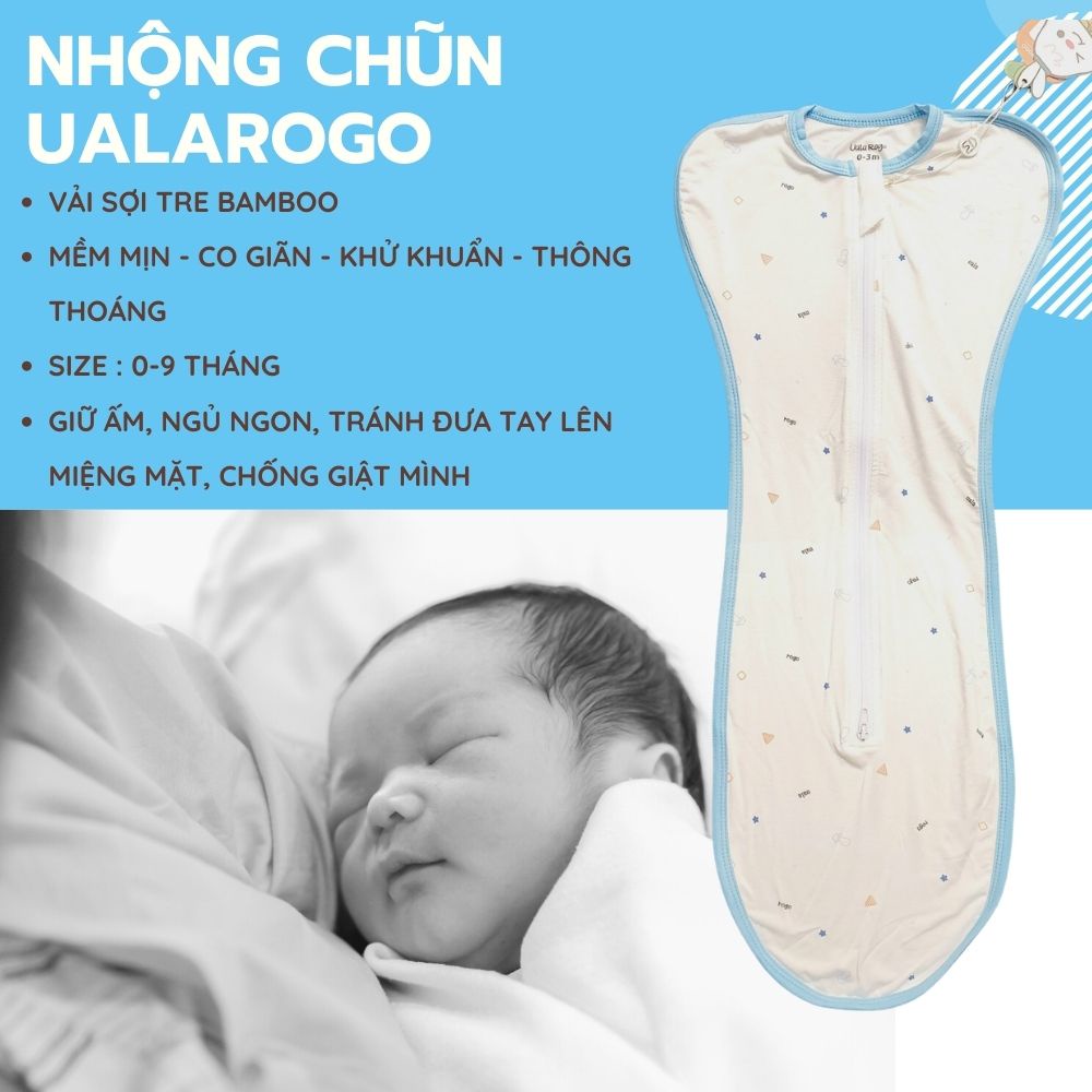 Nhộng chũn cho bé Ualarogo 0-12 tháng chống giật mình tự ngủ vải sợi tre Bamboo co giãn thoáng mát 2450