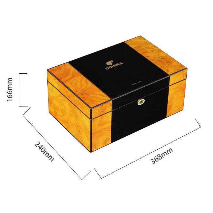 Tủ xì gà mini Cohiba CL 10055 gỗ tuyết tùng cao cấp bảo quản giữ ẩm cigar có chìa khóa màu vàng đen sang trọng làm quà b