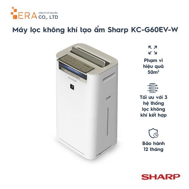 [Mã ELHA10 giảm 6% đơn 5TR] Máy lọc không khí tạo tẩm Sharp KC-G60EV-W