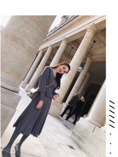 Set áo len peplum cv dài xoè