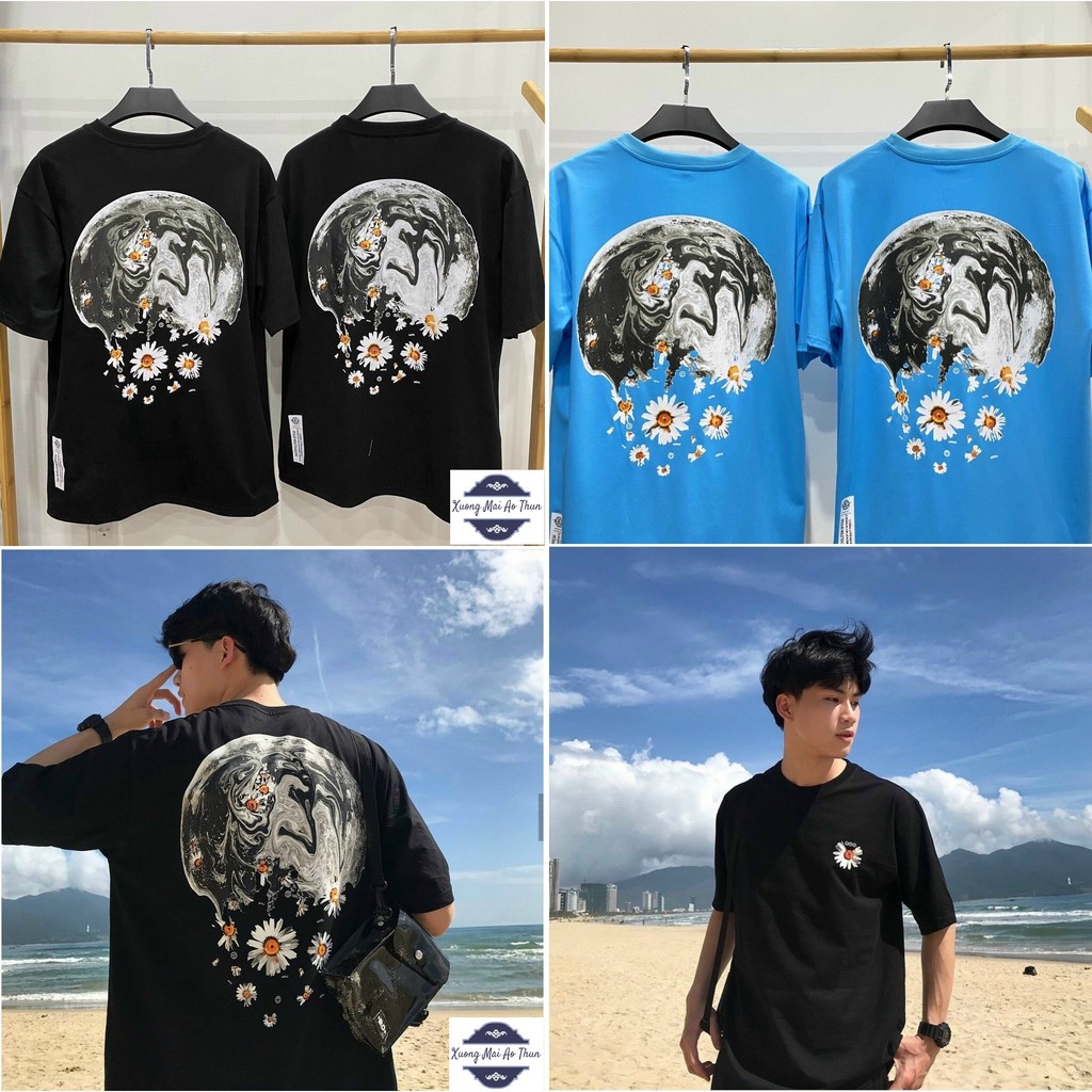 Áo phông form rộng tay lỡ unisex - hình hành tinh của cánh đồng hoa cúc siêu chất - Sỉ số lượng lớn