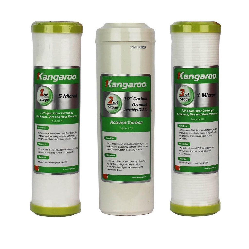 Lõi Lọc Nước Kangaroo 1 2 3 - Bộ Lõi Lọc Số 1-2-3 Chính Hãng Kangaroo