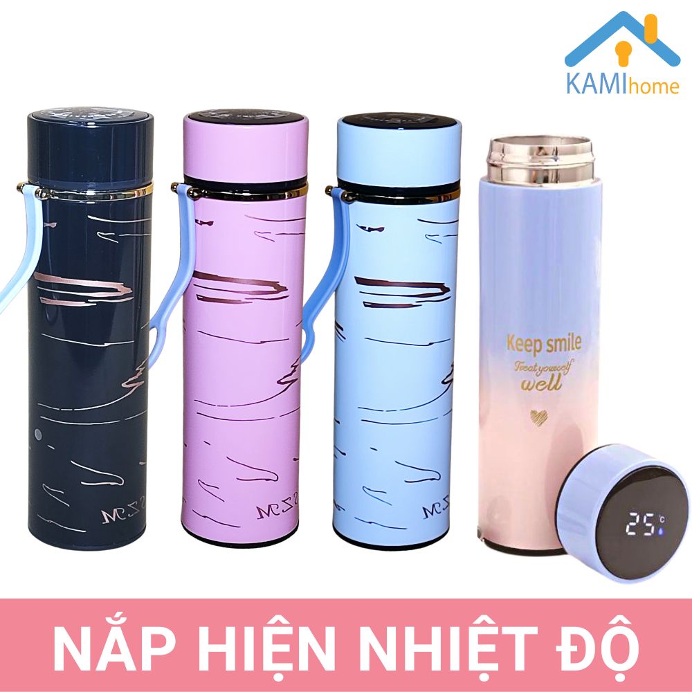 (Màu Hiếm) Bình nước giữ nhiệt hiển thị nhiệt độ có màng lọc pha trà inox 3 lớp cao cấp mã 22014