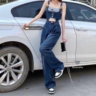 Jumpsuit Đen Jumpsuit Voan Jumpsuit hở lưng Jumpsuit Retro Yếm rời Quần jean của phụ nữ Thiết kế mùa hè Bộ đồ liền thân rỗng cạp cao Quần dài thẳng