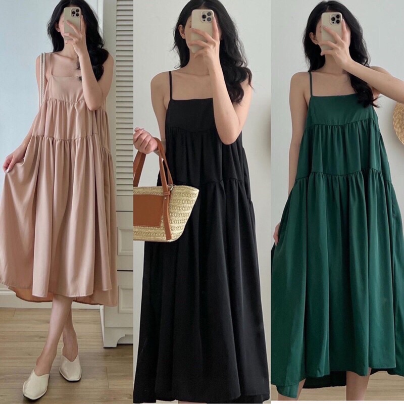 Váy hai dây ba tầng dáng babydoll form rộng/đầm hai dây ullzang-vayhaiday-dd09