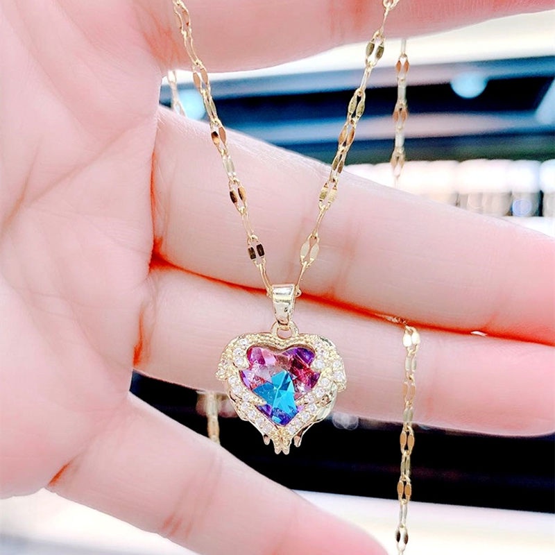 Dây chuyền nữ TITAN NGUYÊN CHẤT vòng cổ nữ mặt hình trái tim đá pha lê cao cấp đổi màu lấp lánh trang sức nữ thời trang sang trọng