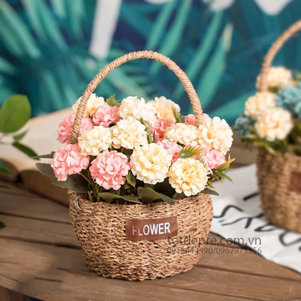 Chùm cẩm tú cầu mini tông màu Vintage - Hoa giả siêu đẹp