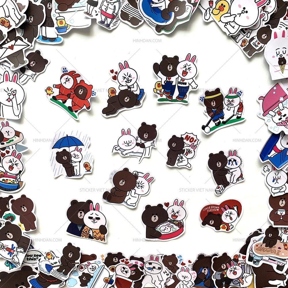 Sticker GẤU BROWN &amp; THỎ CONY Hình Dán Decal Chất Lượng Cao Chống Nước Trang Trí Va Li, Xe, Laptop, Nón Bảo Hiểm