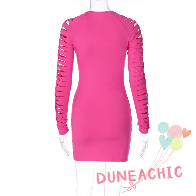 DUNEA Đầm tay dài màu trơn thời trang gợi cảm dành cho nữ